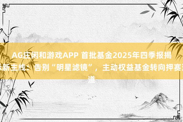 AG庄闲和游戏APP 首批基金2025年四季报揭示新主线：告别“明星滤镜”，主动权益基金转向押赛道