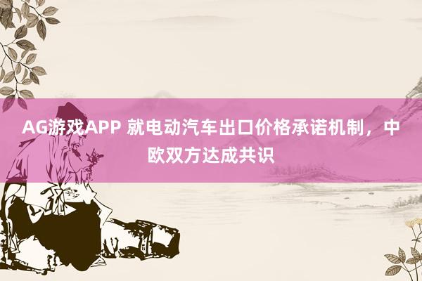AG游戏APP 就电动汽车出口价格承诺机制，中欧双方达成共识