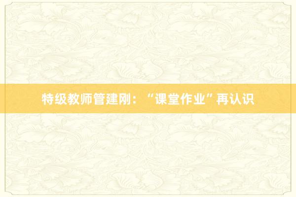 特级教师管建刚：“课堂作业”再认识