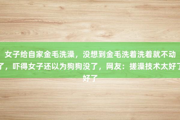 女子给自家金毛洗澡，没想到金毛洗着洗着就不动了，吓得女子还以为狗狗没了，网友：搓澡技术太好了