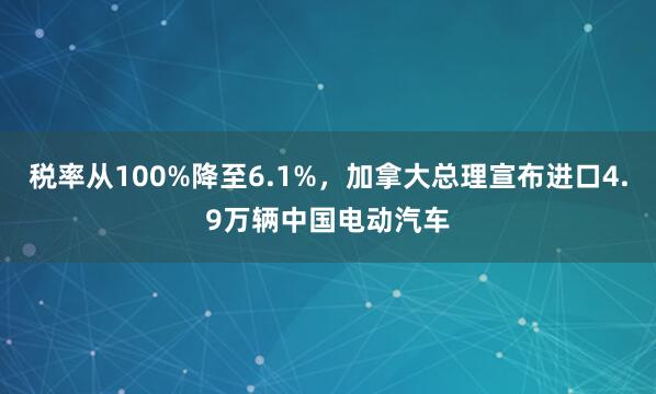 税率从100%降至6.1%，加拿大总理宣布进口4.9万辆中国电动汽车
