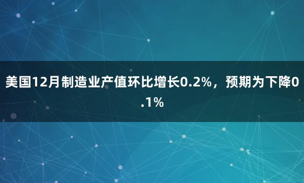 美国12月制造业产值环比增长0.2%，预期为下降0.1%