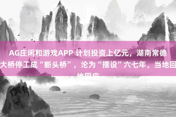 AG庄闲和游戏APP 计划投资上亿元，湖南常德一大桥停工成“断头桥”，沦为“摆设”六七年，当地回应