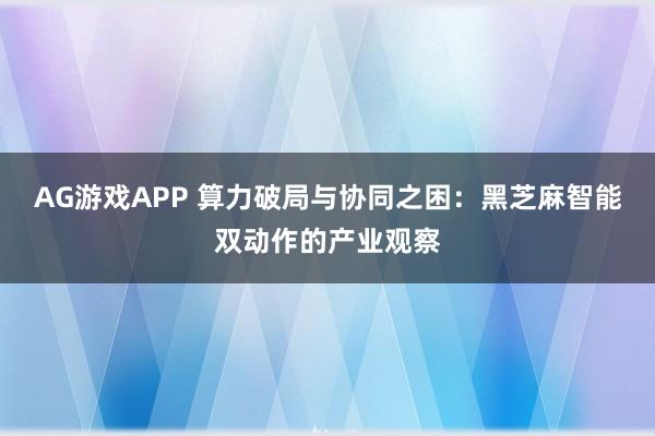 AG游戏APP 算力破局与协同之困:黑芝麻智能双动作的产业观察